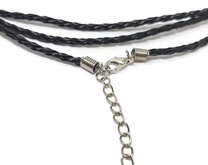 Black Braided Cord Necklace - 17" to 19" adjustable 3mm cord necklaces with silver findings