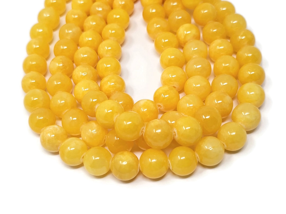 Yellow Mountain Jade 10mm Round Bead 39 Beads Whole Strand Gold Golden