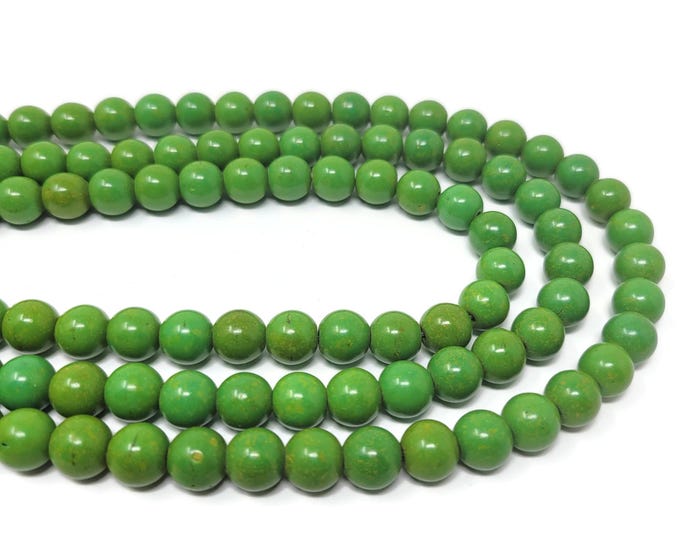 Green 10mm Round Bead - 43 beads - whole strand - pea green synthetic turquoise