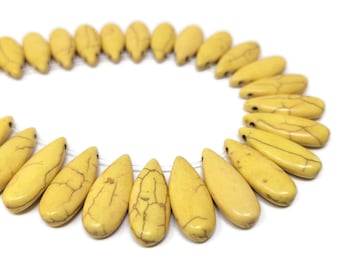 Yellow Drop or Teardrop Bead - 43 beads - Whole Strand - 25x10x5mm - Top Drilled Synthetic Turquoise