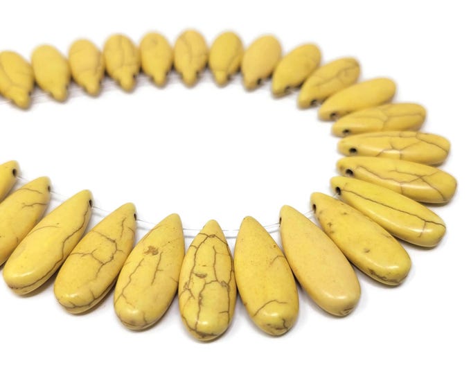 Yellow Drop or Teardrop Bead - 43 beads - Whole Strand - 25x10x5mm - Top Drilled Synthetic Turquoise