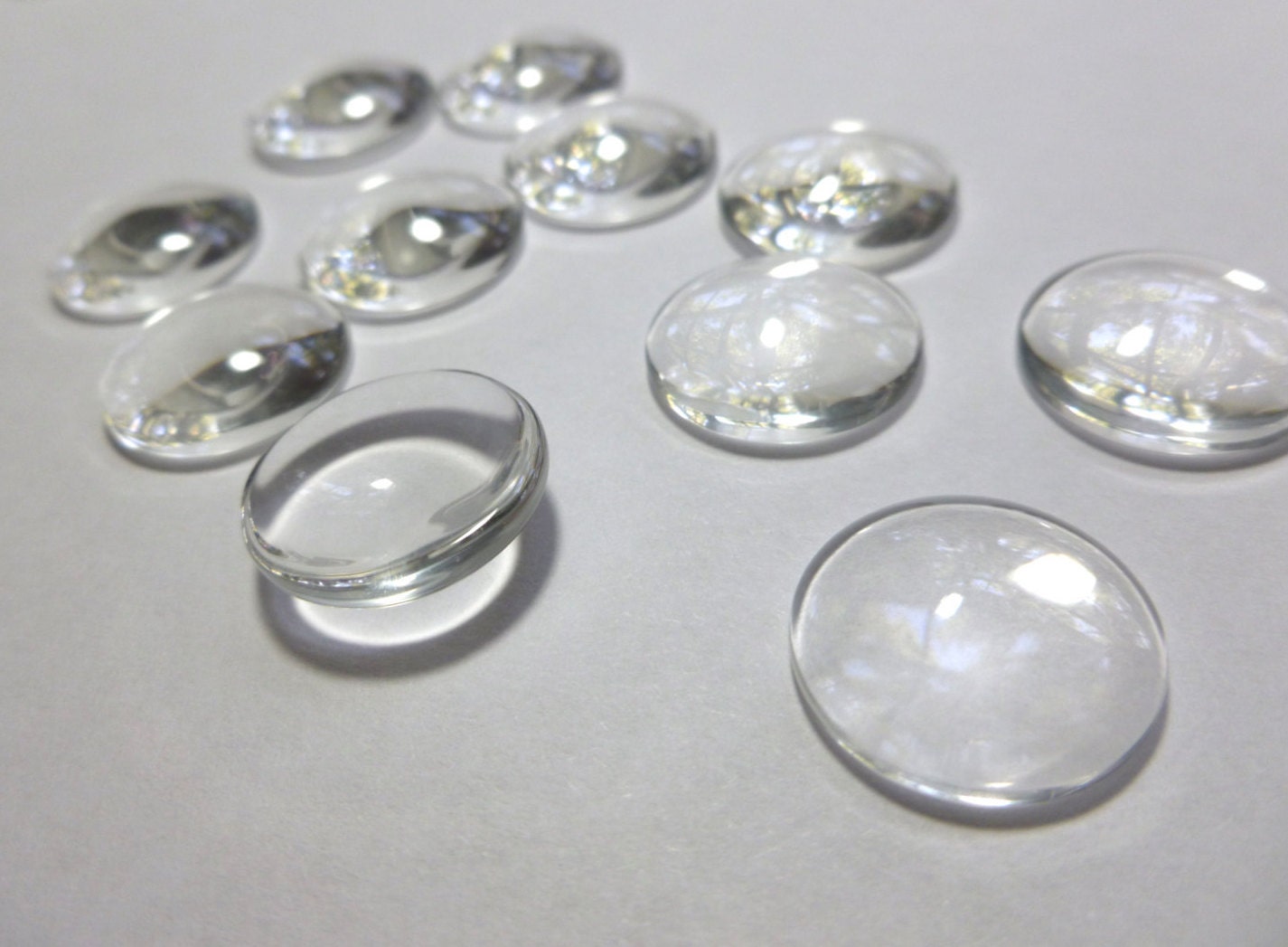 12mm Glass Cabochons, 25 or 50, Clear Cabochons, Glass Dome, Flat