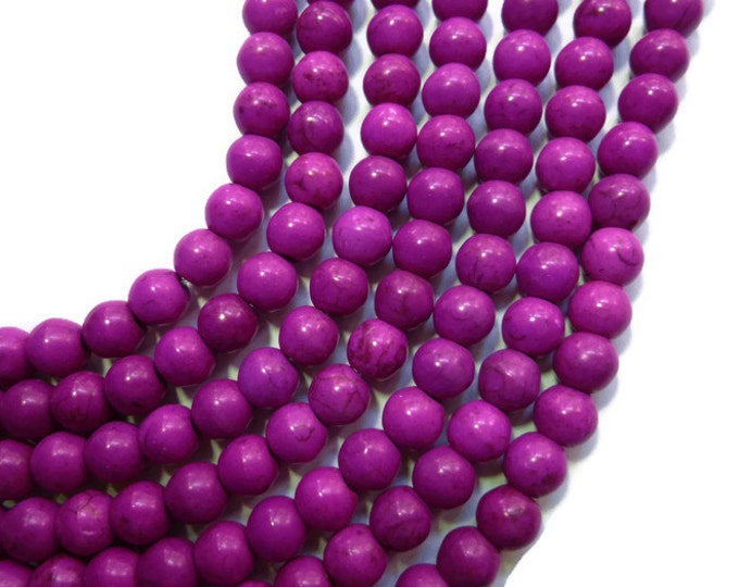 Red Violet Howlite 8mm Round Bead - Full Strand - 54 beads - Purple Magenta Lilac - Synthetic Turquoise - Grape