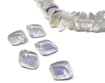 Iridescent Glass Half Electroplate Flat Kite Bead - 14x12x4.5mm - 90 beads - sparkling opalescent glass flat diamond beads