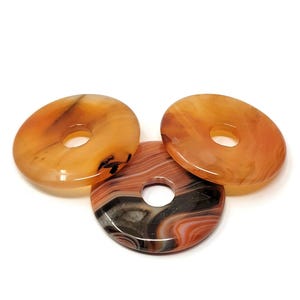 Three Red Banded Agate 35mm Donut Focal Beads - 35mm by 6mm with 8mm Hole - 3 pieces red white black striped pi stone pendant set