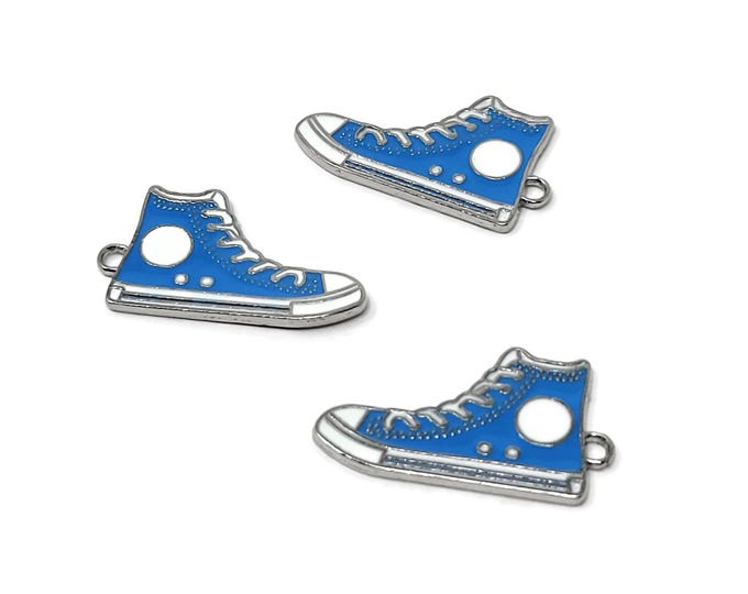 Sky Blue Hi Top Basketball Shoe Charm - Two-Sided Enameled Athletic Shoes - Sneaker Pendant - 30mm by 17mm by 2mm - 1 2 3 5 10 25 pcs