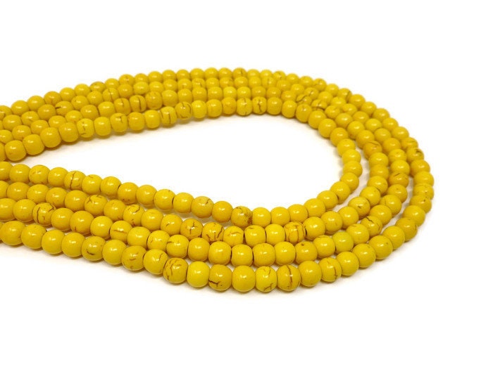 Yellow Howlite 6mm Round Bead Full Strand 73 beads Bright Yellow