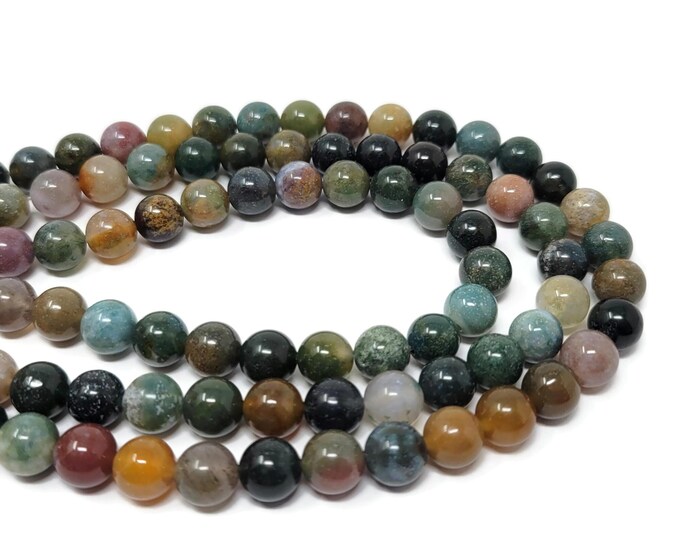 Indian Agate 8mm Round Bead - Whole Strand - 47 beads - colorful fancy jasper