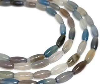 Neutral Blue Gray Taupe Agate Rice Bead - Whole Strand - 31 beads - 12mm by 5mm - oval translucent stone
