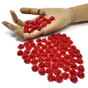 Red Rose Cabochon Lot - 90 pieces - 16mm to 15mm - assorted red plastic craft flowers