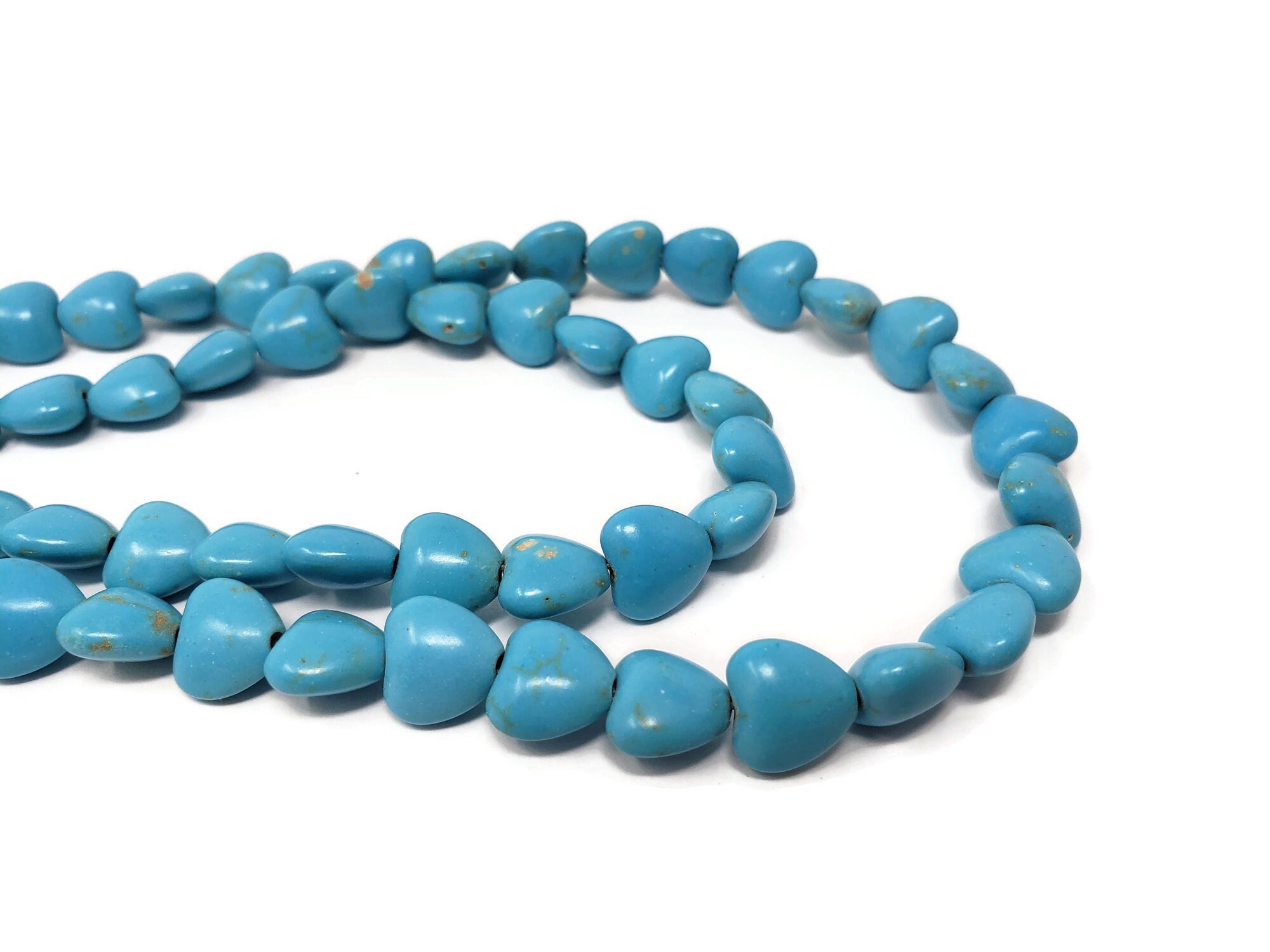 Blue Turquoise Magnesite Heart Bead - Puffed Hearts - 10mm x
