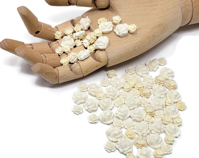 Ivory Mixed Flowers Cabochon Lot - 86 pieces- 16mm to 10mm - assorted cream plastic craft flowers