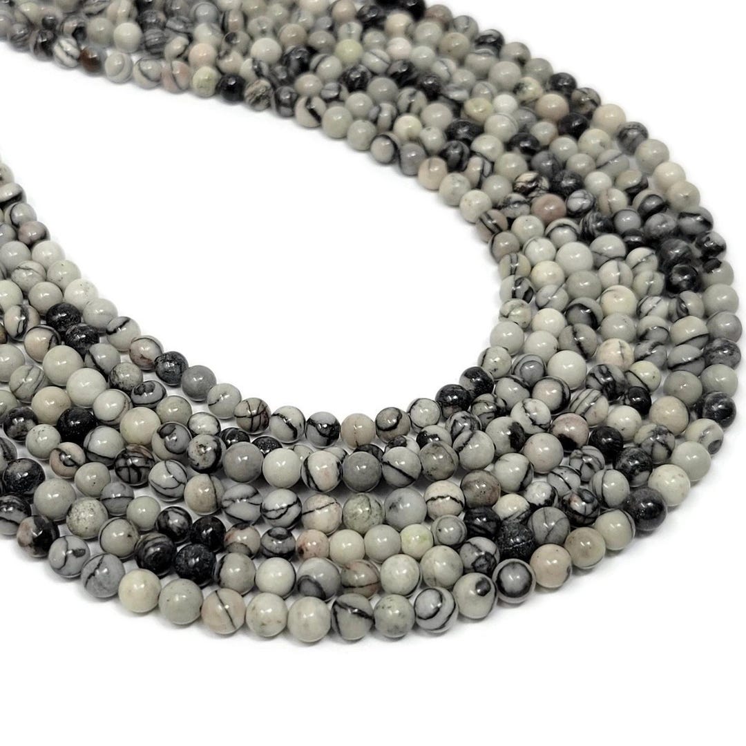 Natural Black and White Silk Stone 4mm Round Bead - 110 Beads - Whole ...
