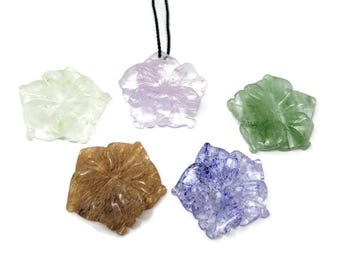 Glass Flower Pendant - 30mm - top drilled - green, yellow, brown, purple, blue