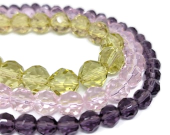 Three Strand Faceted Glass Bead Set: pink, purple, gold, 136 beads, 10mm 8mm 6mm