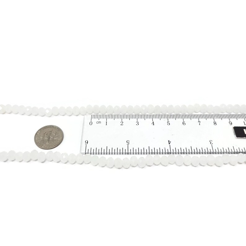 White Faceted Glass Rondelle Bead - 6x4.5mm - about 100 Beads - whole strand - cut glass abacus image 3
