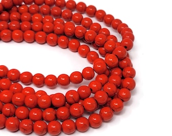 Orange Howlite 8mm Round Bead - 52 beads - whole strand synthetic turquoise - paprika persimmon mandarin