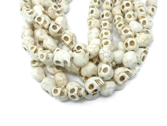 Skull Synthetic Turquoise Ivory Beads 13mm x 40 Pieces Halloween Creamy White