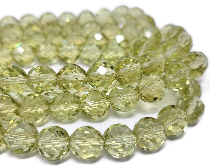 Pale Olive 10mm Faceted Round Bead - whole strand - 35 beads - transparent green tea sparkling beads