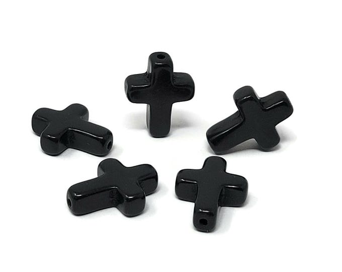 Black Cross Bead - 20mm by 15mm by 6mm - Drilled Lengthwise - synthetic turquoise DIY focal pendant