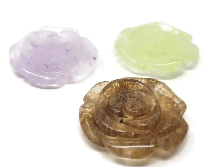 Carved Rose Glass Pendant: 30mm Flower Bead - Caramel, Lime, Lavender