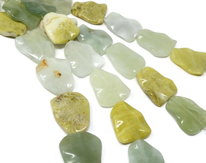 Seven Focal Bead Set - Assorted Semi-Precious Gemstone Lot - Carved Wavy Trapezoid or Triangle Pendant Beads - 30mm by 24mm by 7mm