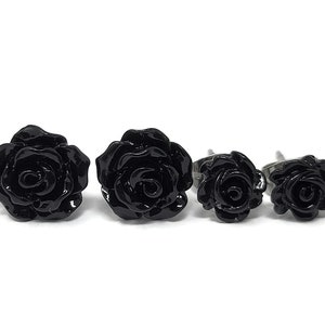 Black Rose Post Earrings ~ small & tiny size ~ 7mm 10mm or both ~ Petite Flower Blossom Stud Earring ~ petite simple carnation bloom ~ goth