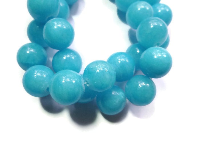 Sky Blue Jade 12mm Round Bead 34 beads Full Strand aqua stone
