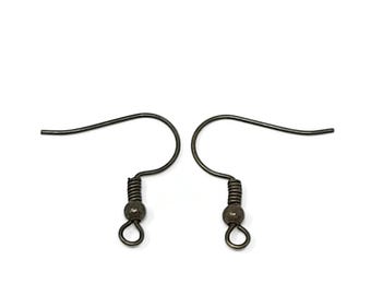 Antique Bronze Ear Wires: Ball and Coil, Nickel-Free Brass