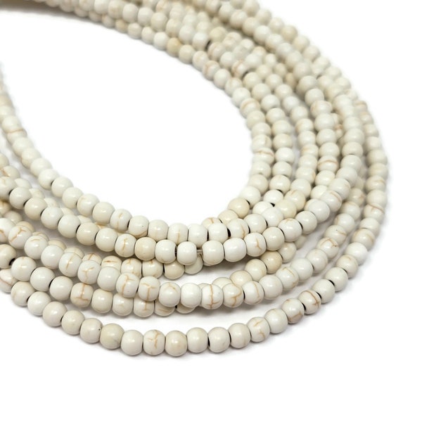 Bone White Howlite 4mm Round Bead - 107 beads - Whole Strand - ivory cream beige off-white synthetic turquoise