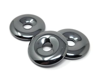 Black Non Magnetic Hematite Donut Bead - 30mm by 5mm with 7mm hole - gunmetal ring metallic pi stone gray pendant focal hematine over 1 inch