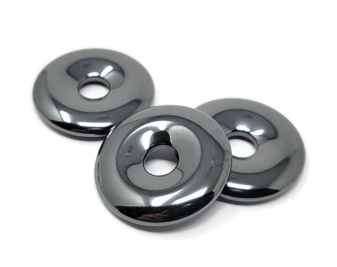 Black Non Magnetic Hematite Donut Bead - 30mm by 5mm with 7mm hole - gunmetal ring metallic pi stone gray pendant focal hematine over 1 inch