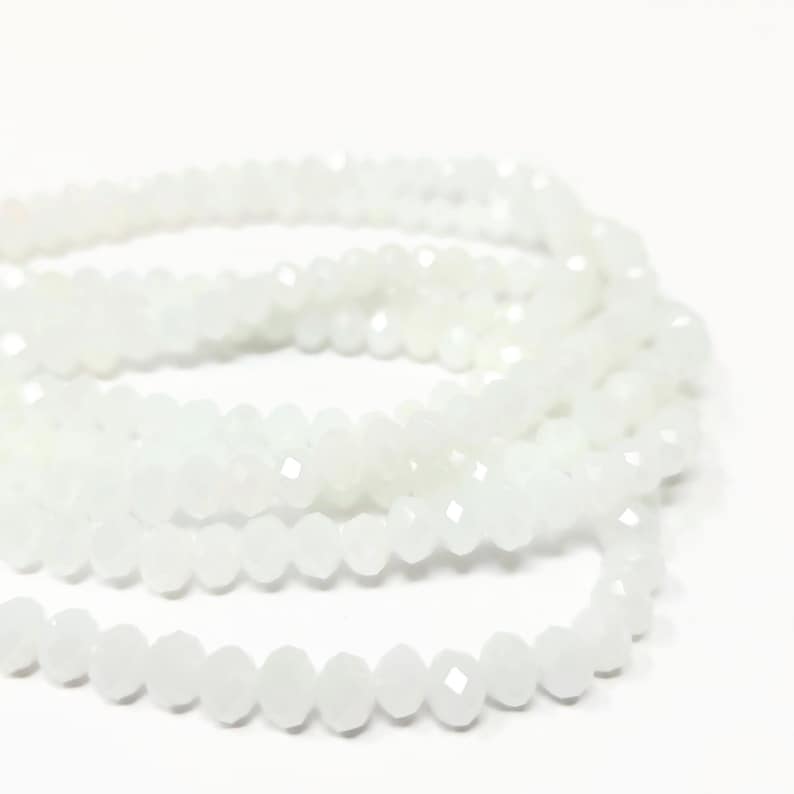 White Faceted Glass Rondelle Bead - 6x4.5mm - about 100 Beads - whole strand - cut glass abacus image 1