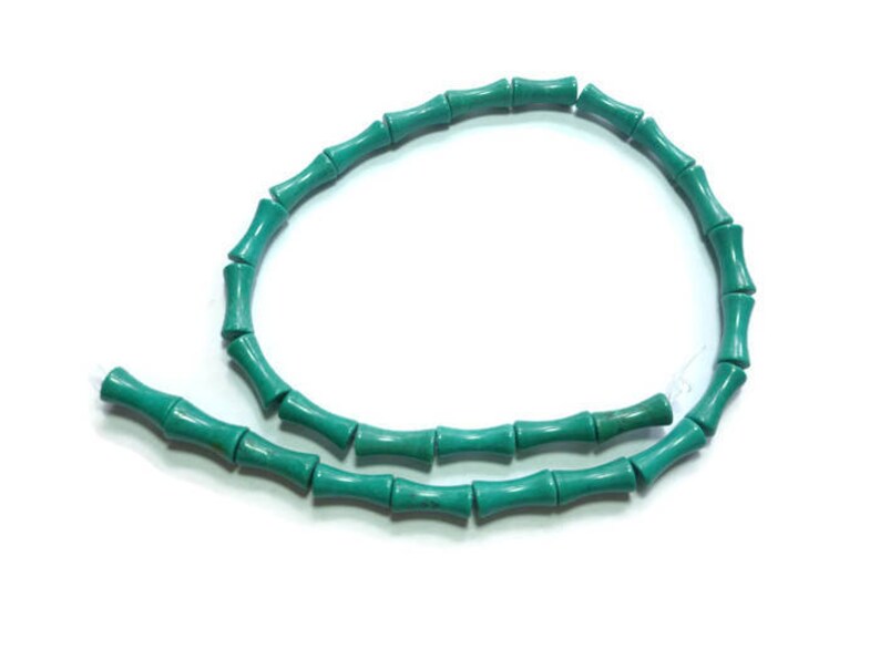hourglass 27 beads 15mm x 7mm Full Strand tube dog bone teal Turquoise Magnesite Bamboo Bead blue