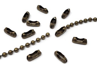 Antique Bronze Ball Chain Connector - bulk metal ends for 3.2mm ball chain
