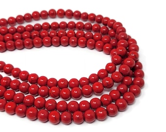 Red Synthetic Turquoise Beads: 8mm Round Strand