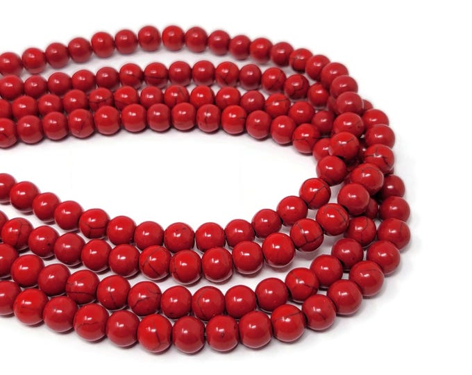 Red 8mm Round Bead - 53 beads - Whole Strand - scarlet crimson candy apple cherry red synthetic turquoise