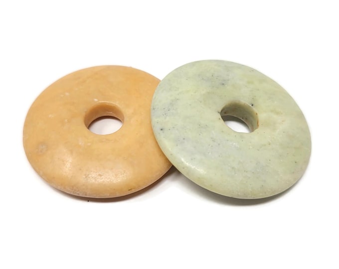 Two Marble Donut Focal Beads - 44x8.5mm with 10mm Hole - green and orange pi stone
