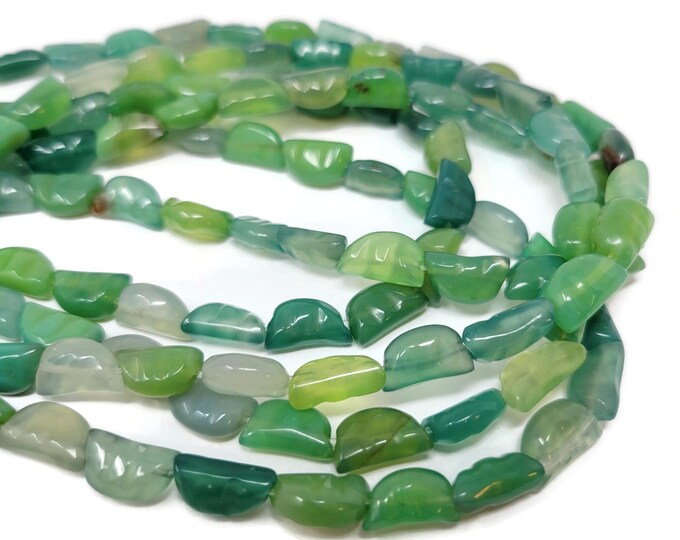 Green Agate Carved Half Moon Bead - 34 beads - 12x7mm - whole strand