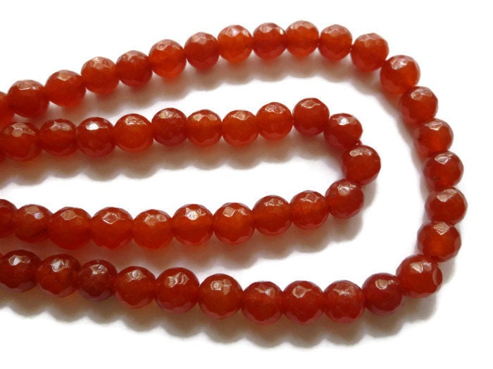 Red Orange Jade 8mm Faceted Round Bead - Whole Strand - 45 beads - Deep ...