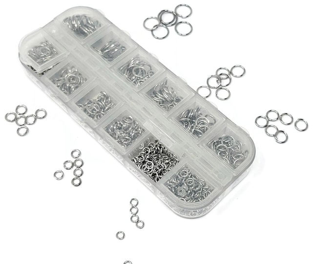 Silver Jump Ring Set - 6 sizes - Open Split - 10mm 8mm 7mm 6mm 5mm 4mm - around 600 pieces - Brass Jump - Not Soldered - Jewelry Making Kit