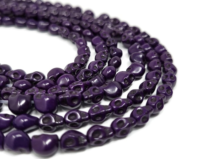 Tiny Purple Skull Bead - 8mm by 7mm by 6mm - 48 beads - Whole Strand - Grape Synthetic Turquoise Skulls