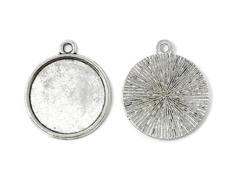 Antique Silver Bezel with 18mm Tray - Tibetan silver style blank cabochon setting with sunburst back