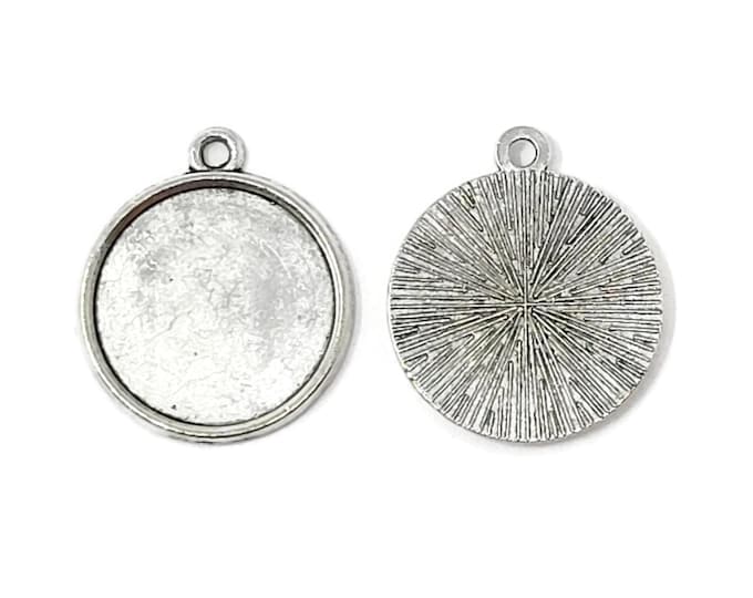 Antique Silver Bezel with 18mm Tray - Tibetan silver style blank cabochon setting with sunburst back