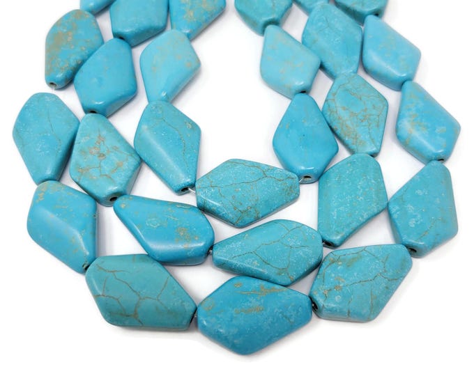 Large Blue Kite Beads: 30x20mm, whole strand, synthetic turquoise