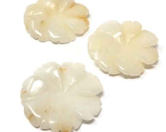 Carved Calcite Flower Pendant: Top Drilled Gemstone Pinwheel, 40mm