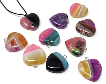 Agate Heart Necklace Pendants - 20x20mm - two piece set