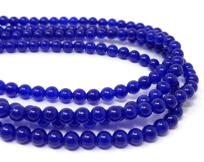Cobalt Blue Malaysia Jade 6mm Round Bead - 63 beads - whole strand - blue quartz - Malay jade - translucent stone