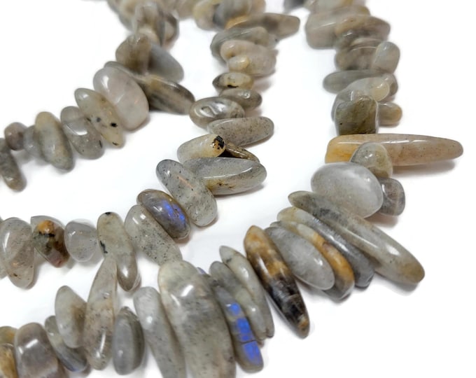 Labradorite Top Drilled Spike Beads  - whole strand - taupe gray natural iridescent stone