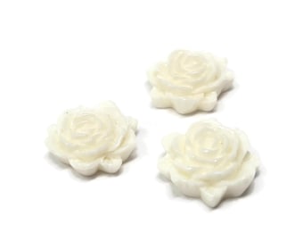 White Rose Cabochon - 13mm x 13mm x 5mm - 10 25 50 100 pieces - bulk plastic flower - craft roses